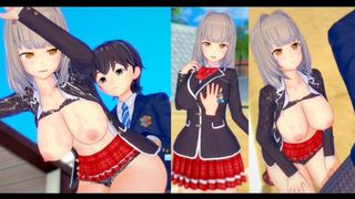 [Hentai Game Koikatsu!] Big tits beautiful schoolgirl “Azusa” is rubbed with her boobs. And sex.